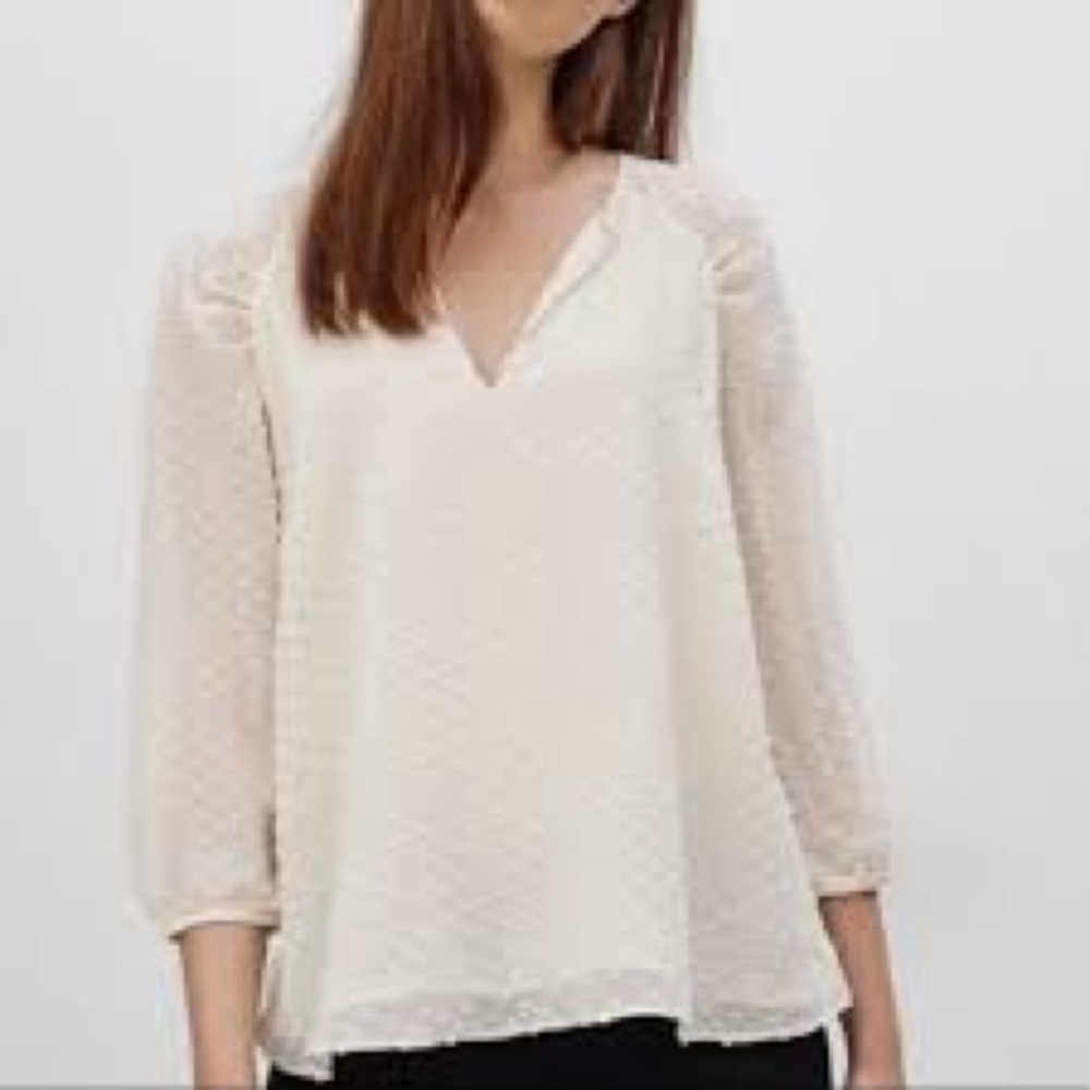 Babaton Augusta Blouse XS Silk Swiss Dot Cream Sheer Top